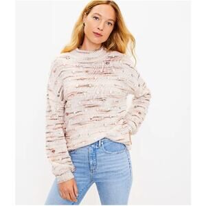 LOFT NWT Mock Neck Bobble Ivory Brown Sweater // S